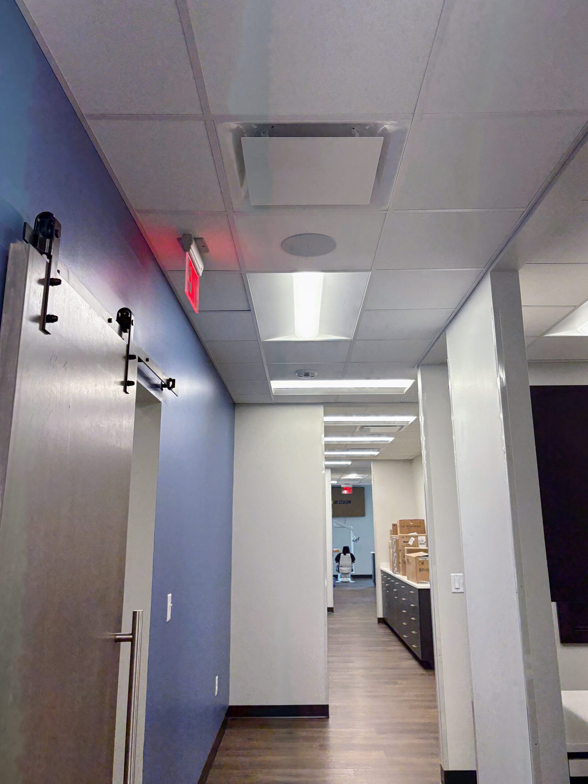 In-ceiling speakers at a commercial dentist office
